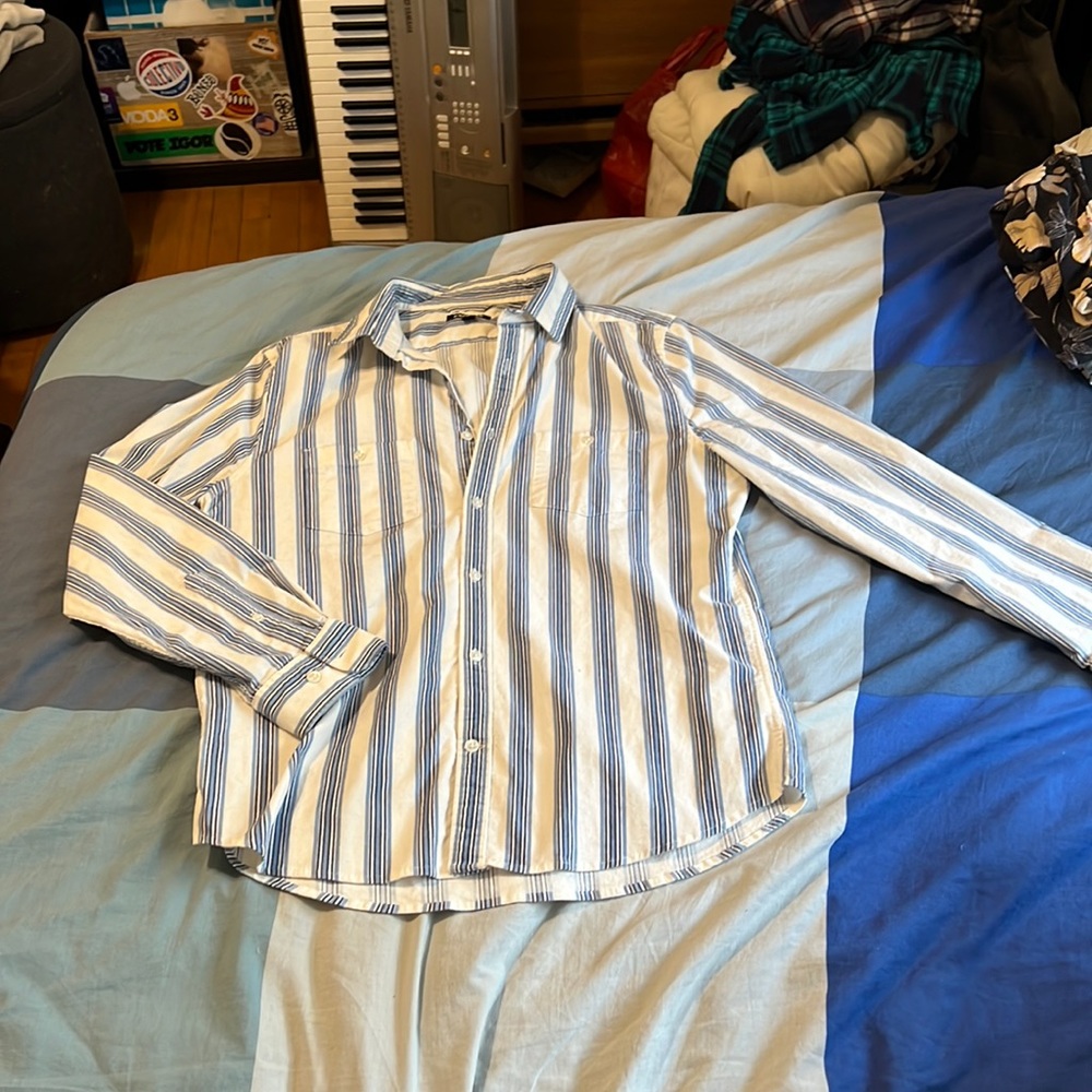White/Blue Corduroy Button Up